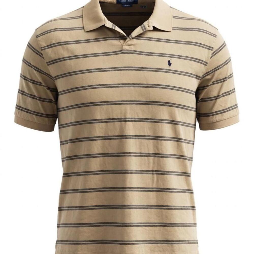 Polo Ralph Lauren Golf Polo Shirt Mens XL Tan Horizontal Striped Pima Cotton